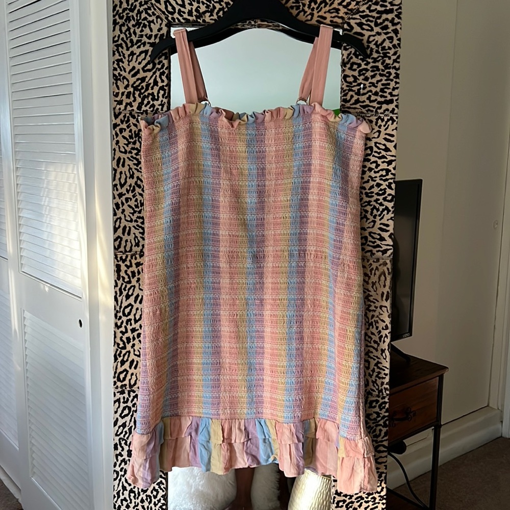 American Eagle Smocked Rainbow Ruffle Dress